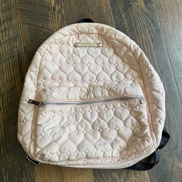 Betsey Johnson Heart Quilted Pink Backpack Floral Lining Medium Size Bag - Picture 1 of 9